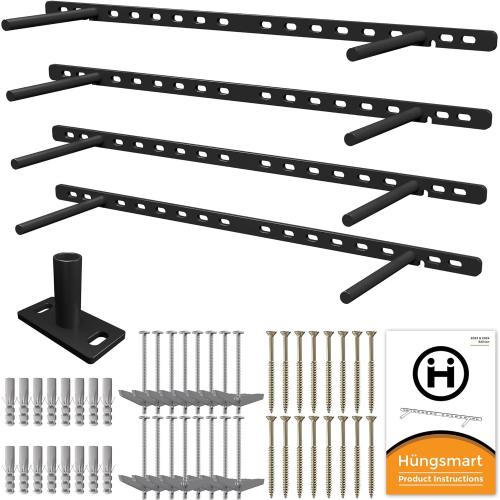 (Set of 4) 22 x 3/4 inch Floating Shelf Brackets Designed for 1 inch Thick Custom Shelves, Hidden Floating Shelf Hardware (6 inch Rod) Black Backplate: 22 x 3/4 inch 6 inch Rod