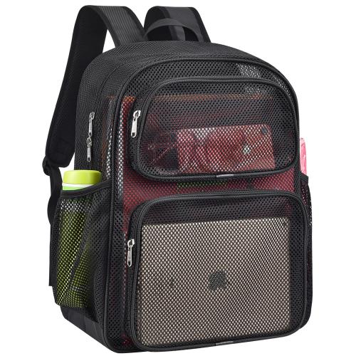 MAY TREE Mesh Backpack Heavy Duty Big Mesh Bag Large Capacity for Travel Beach Hiking Outdoor Sports with Paded Strap Black