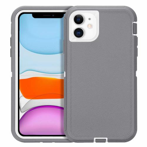 CAFEWICH iPhone 11 Case Heavy Duty Shockproof 3-Layer Full Body Protective High Impact Tough Hybrid Rubber Rugged Durable Phone Cover for iPhone 11 6.1'' - Gray White