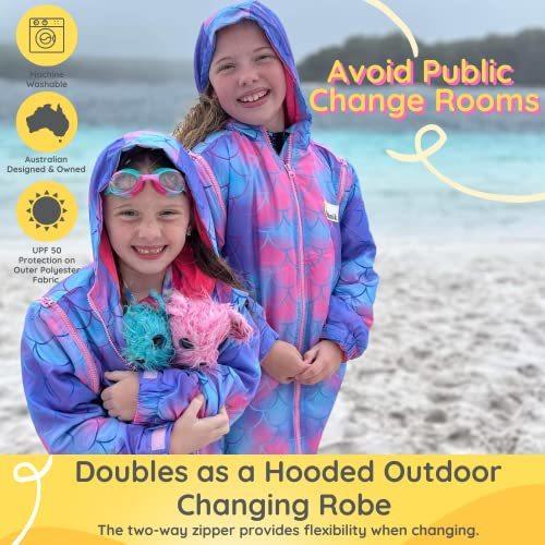 SCHMIK Unisex Swim Parka – Water-Resistant Towel-Lined Dive Parka Swimming Gown with Removable Sleeves & Free Swim Bag – Kids Size 8 Mermaid Print