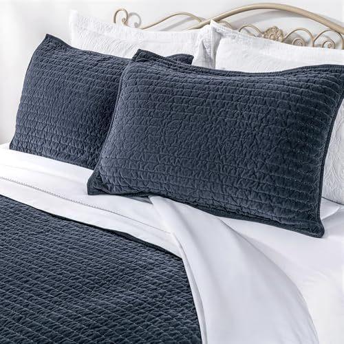 ELEGANT LIFE HOME Reversible Royal Cotton Velvet Pic-Stitch Bedding Quilt - Oversized King - 108'' x 92'' Dusty Blue