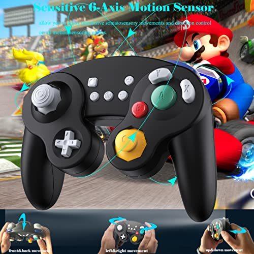EXLENE Gamecube Controller Switch Wireless Switch Pro Controller for Nintendo Switch/Lite/PC/Android/iOS/Steam Support Wake Up Motion Adjustable Rumble Turbo & Auto Turbo (Gold)