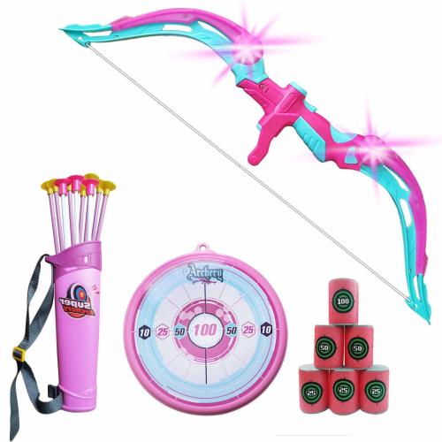 NWESTUN Bow and Arrow for Kids with LED Flash Lights - Archery Bow with 10 Suction Cups Arrows 6 Foam Targets Quiver and Target Gifts for 4-12 Year Old Girls Pink