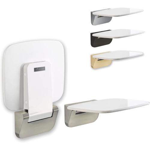 AUTUMN LANE Folding Shower Seat Wall Mounted– Up to 350lbs, Secure Folding Shower Bench, Space Saving Mounted Shower Seat, Luxury Fold Down Shower Seat. Wall Mounted Folding Shower Chair Satin Nickel & White