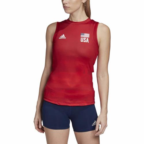 adidas Women's Usav Jersey Primeblue W Team Power Red/Vivid Red/Team Navy Blue Standard
