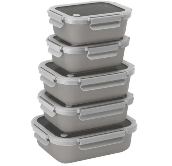 Safdie Ceramic Food Storage Set, 5 Containers with Glass Lids, Leak-Free Kitchen Containers (GRAY)